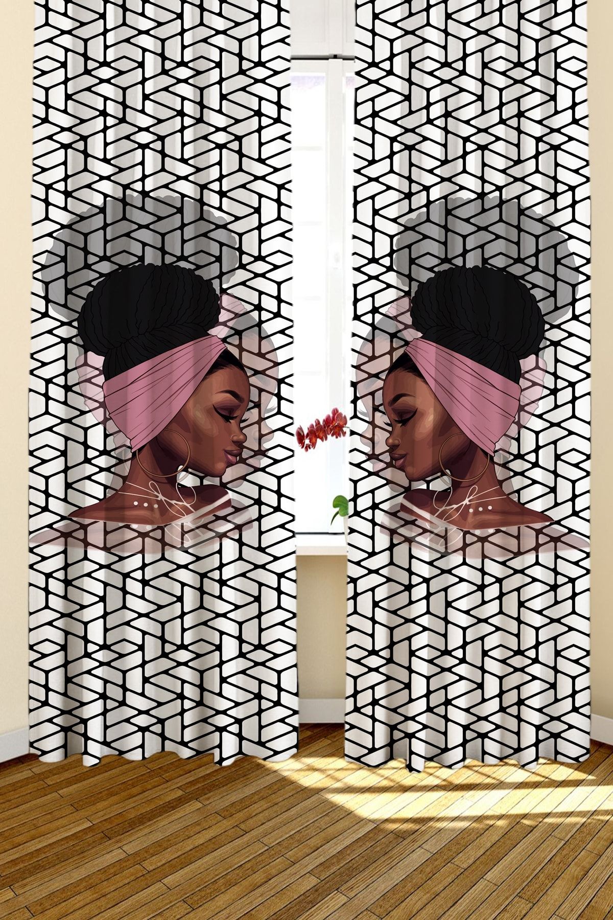 DT HOME Kareli Afrikalı Çift Kanat Fon Perde