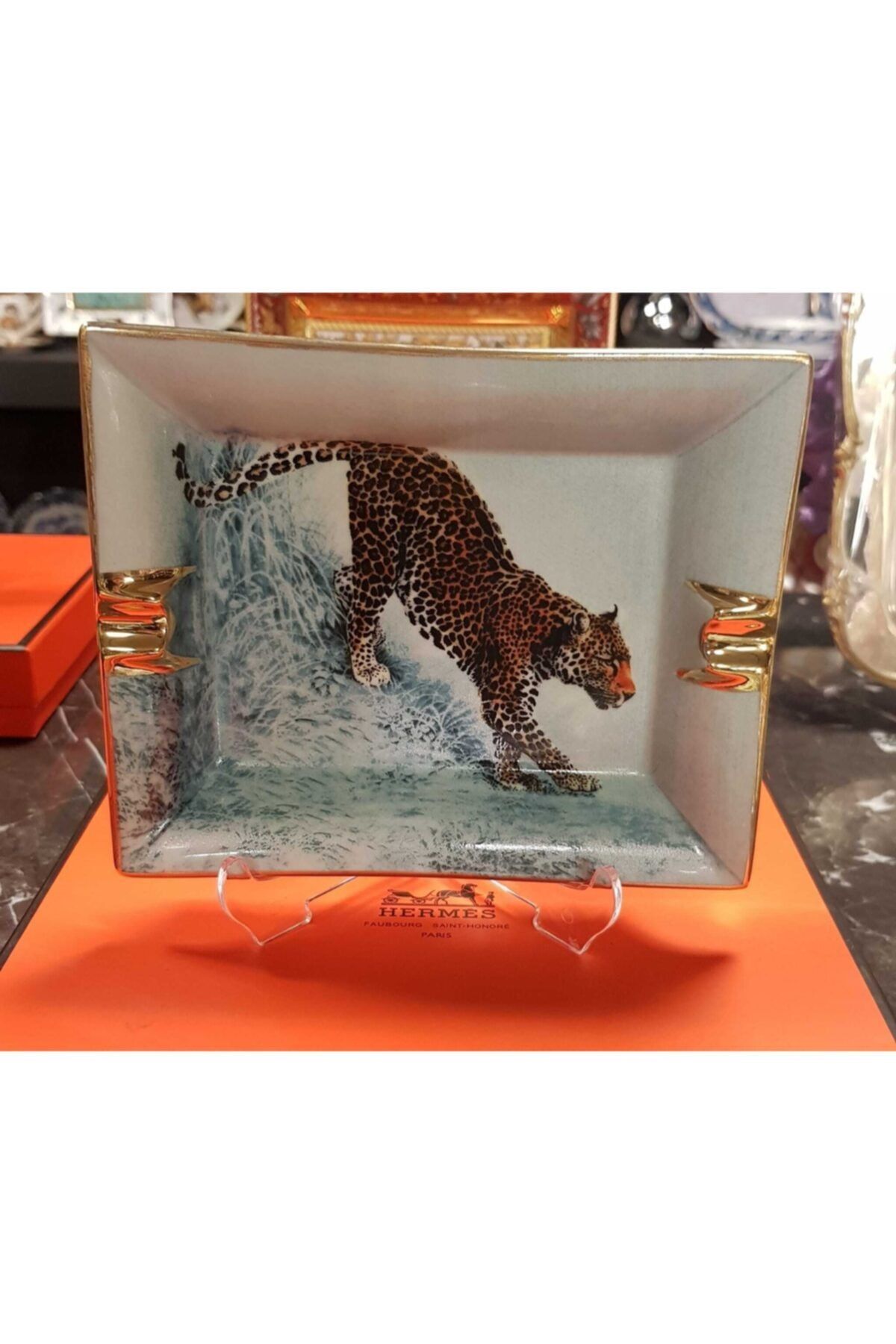 KIRAT HOME DESIGN Şık Hermes Leopar Emaye Küllük