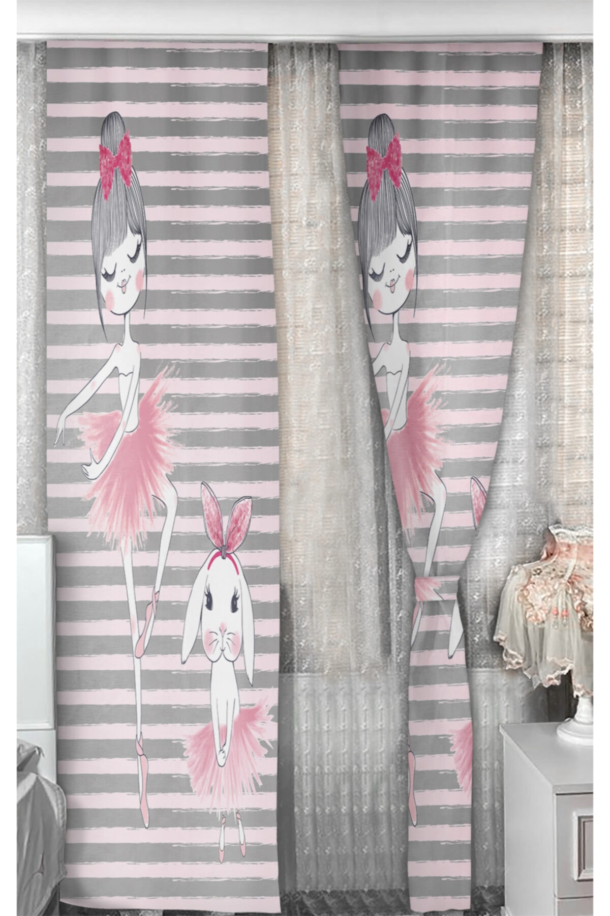 Bebişim Halı Balerin Kız Çocuk Odası Fon Perde