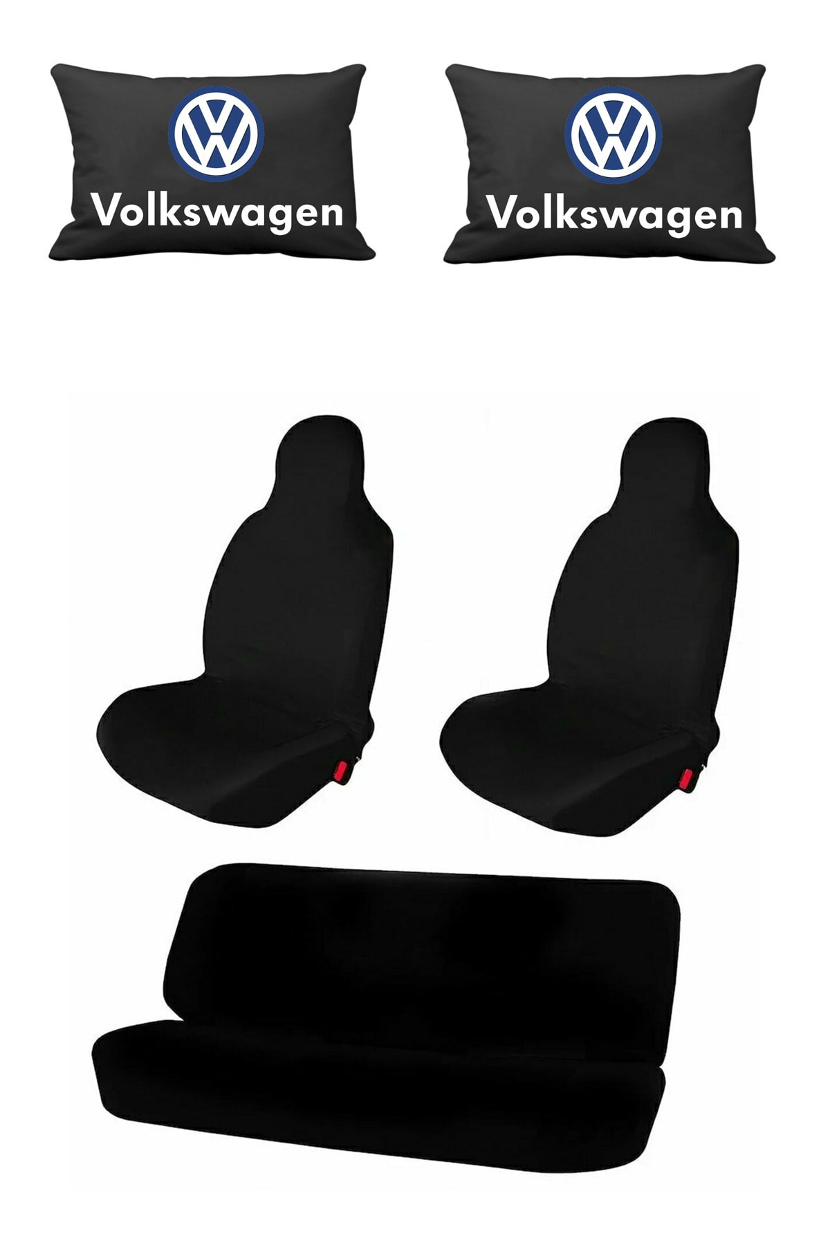 NOYİSKA Vw Touran Logolu 2 Adet Siyah Ortopedik Araç Boyun Yastığı Ve Siyah Koltuk Koruyucu Kılıf