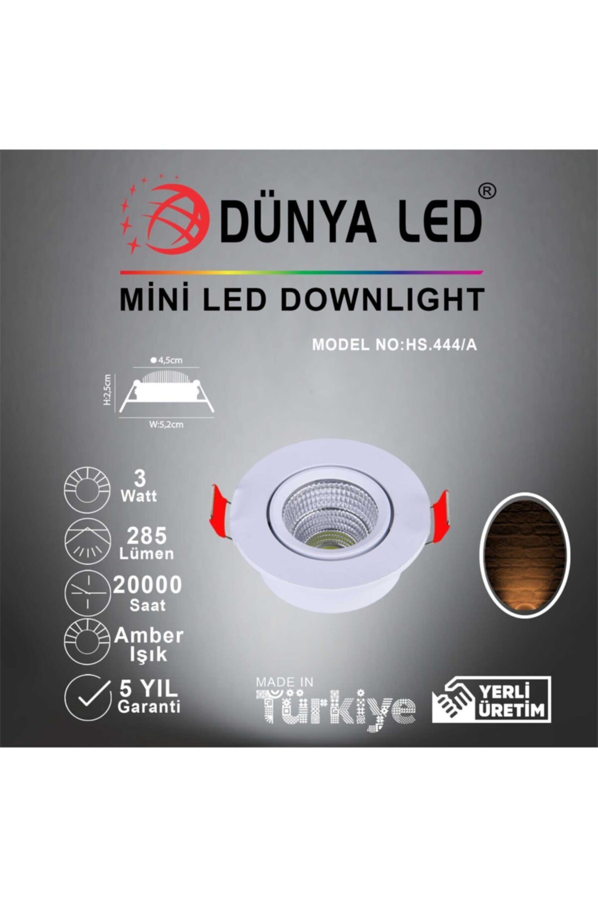 DÜNYA LED Hs.444-a 3w Mini Led Beyaz Kasa Amber