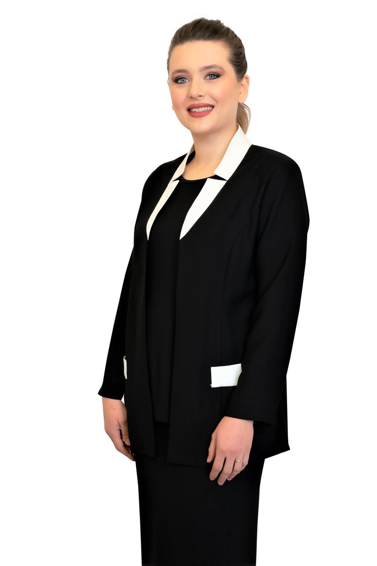 OLEA XXL Büyük Beden Abiye Takım 1732 Siyah & Beyaz