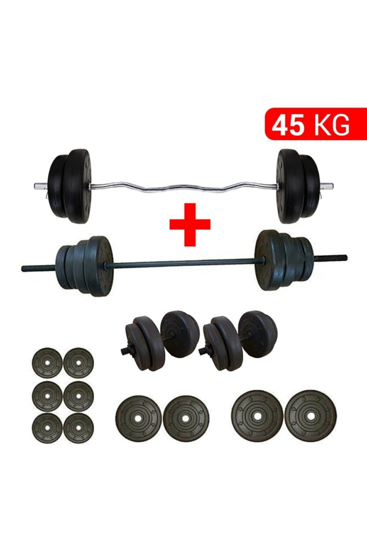 BodyGYM 45 Kg Dambıl Halter Yaylı Z + Düz Bar Set Vidalı Fitness Dumbell Ağırlık Seti Vücut Geliştirme Aleti