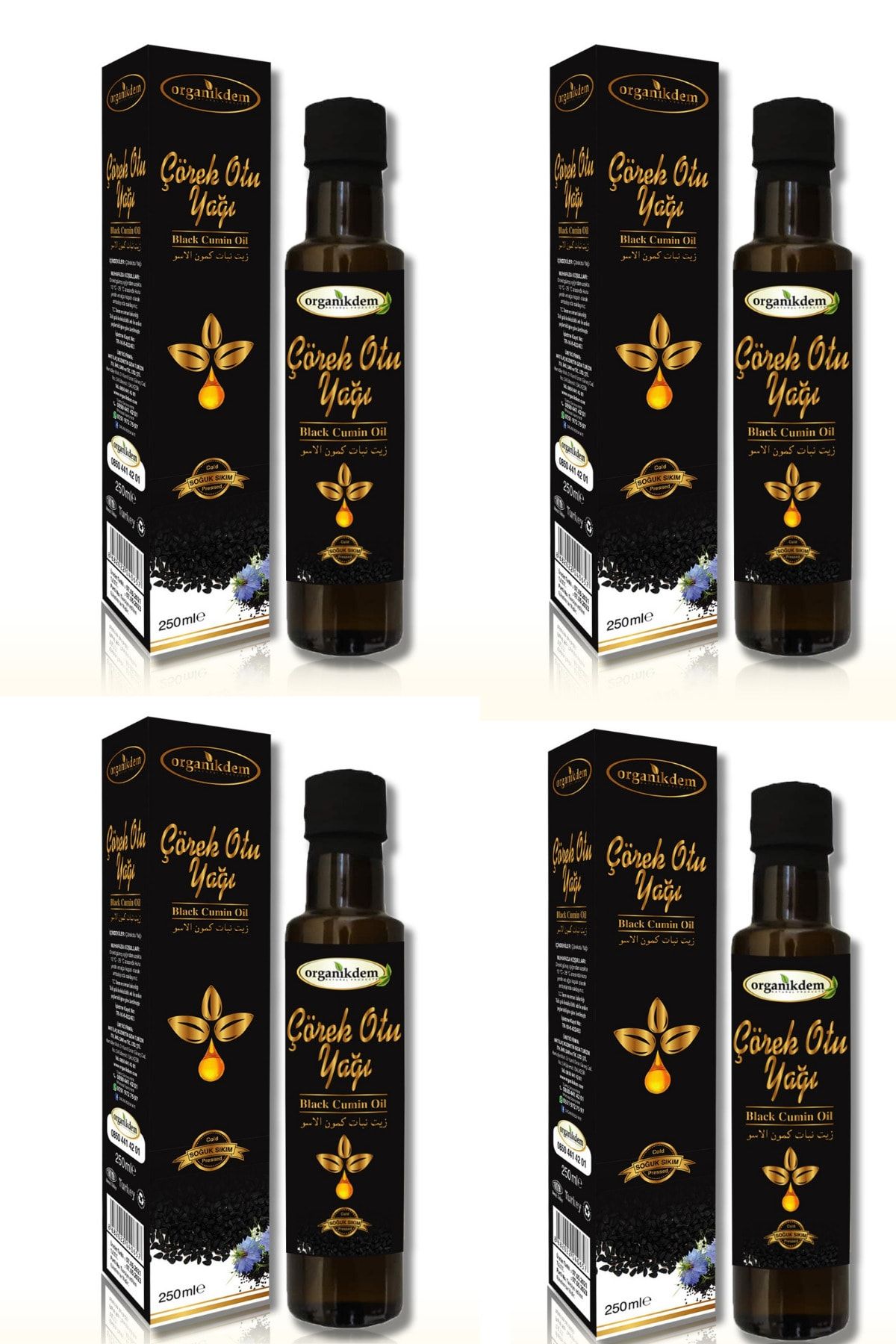 organikdem Çörekotu Yağı Doğal Saf Soğuk Sıkım 4 X 250  ml