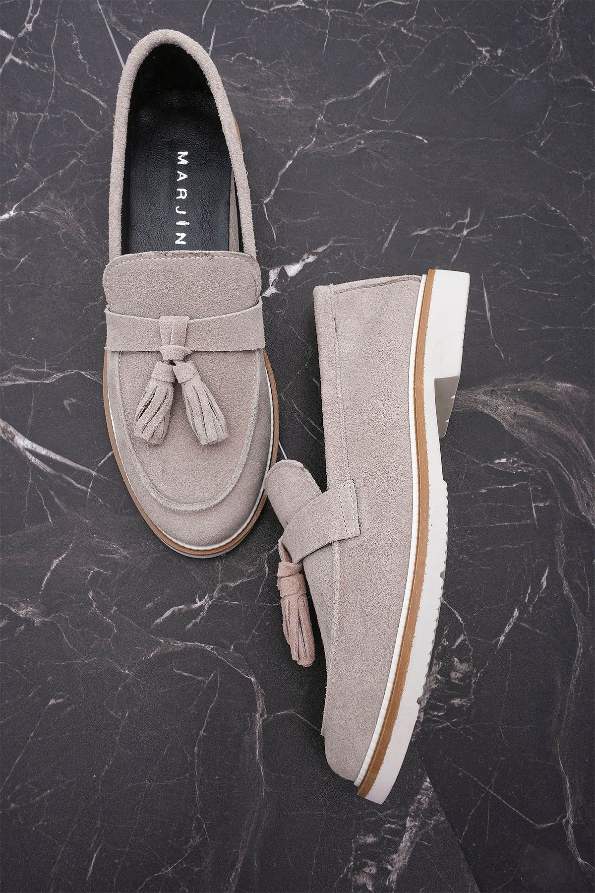 Marjin Teksa Kadın Hakiki Deri Comfort Loafer Ayakkabı Vizon Süet
