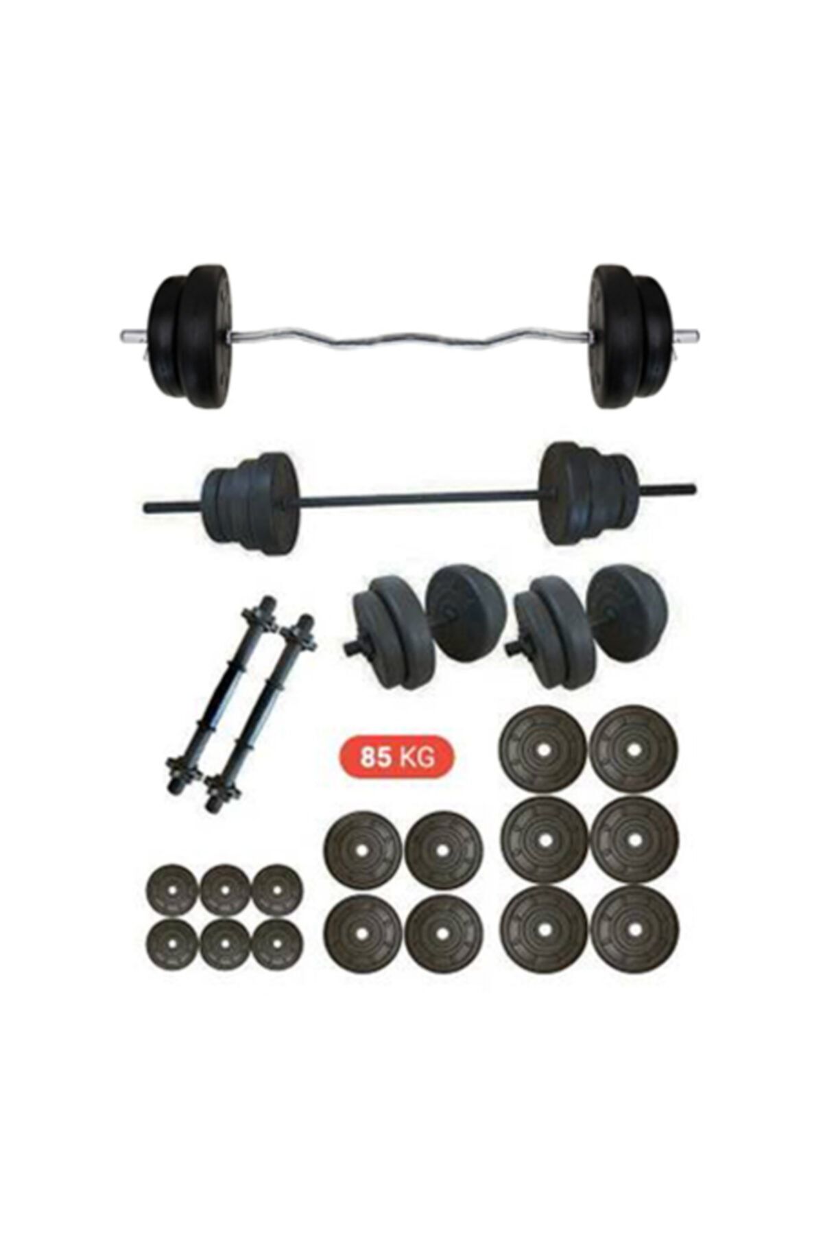 BodyGYM 85 Kg Dambıl Halter Yaylı Z + Düz Bar Set Vidalı Fitness Dumbell Ağırlık Seti Vücut Geliştirme Aleti