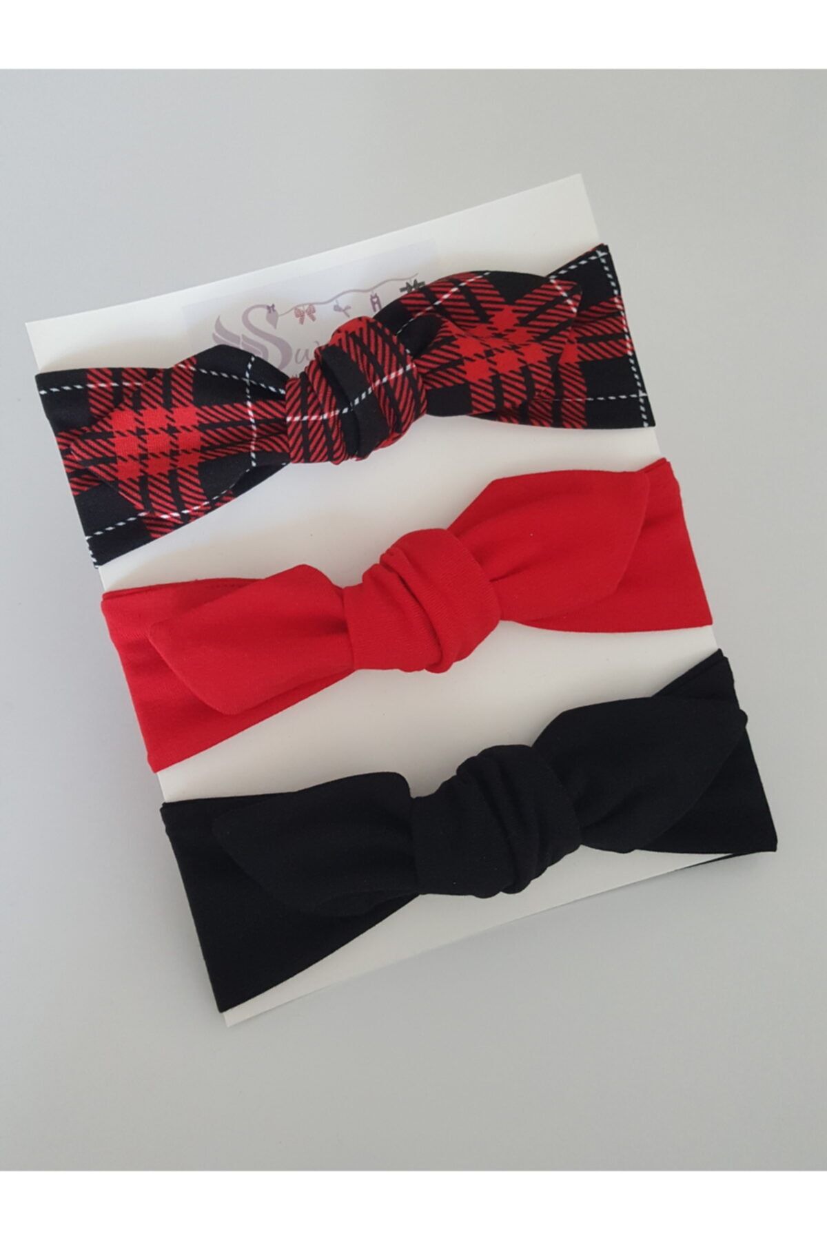 swan butik Kız Çocuk Bebek Bandana Toka Seti 3'lü Hardal, Kırmızı, Ekose, Siyah
