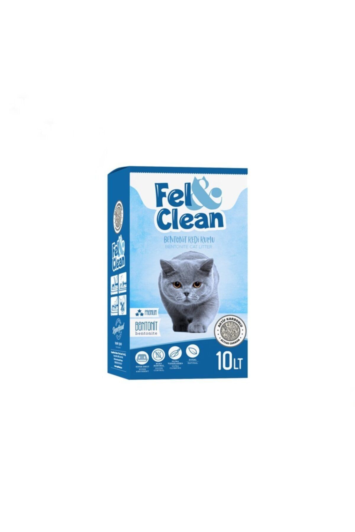 Fel & Clean Aktif Karbonlu Bentonit Kedi Kumu Karton Paket 10 Litre 2'li Paket