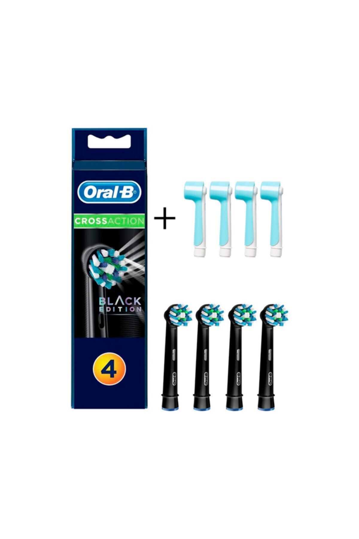 OralB Diş Fırçası Yedek Başlığı Cross Action Black Edition 4'lü + 4 Adet Turkuaz Kapak
