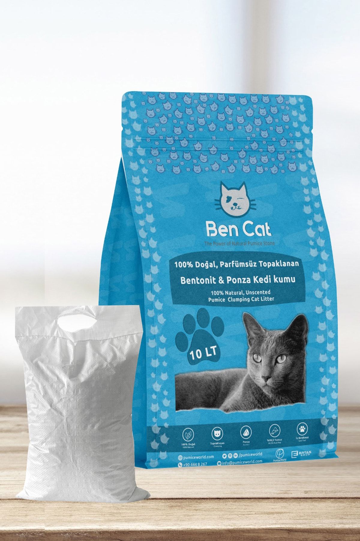 Ben Cat Ben-cat Topaklanan, Doğal, Kokusuz, 10 Litre Bentonit Kedi Kumu Çuvallı Gönderim