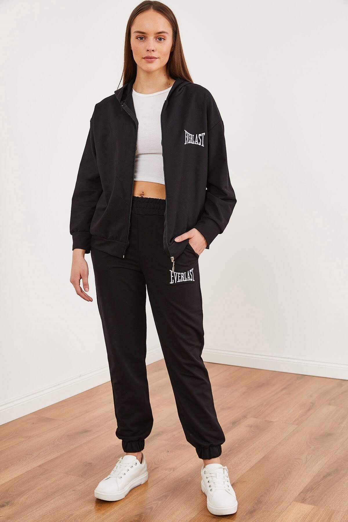 Hadise Everlast Baskılı Kapşonlu Eşofman Takım Siyah