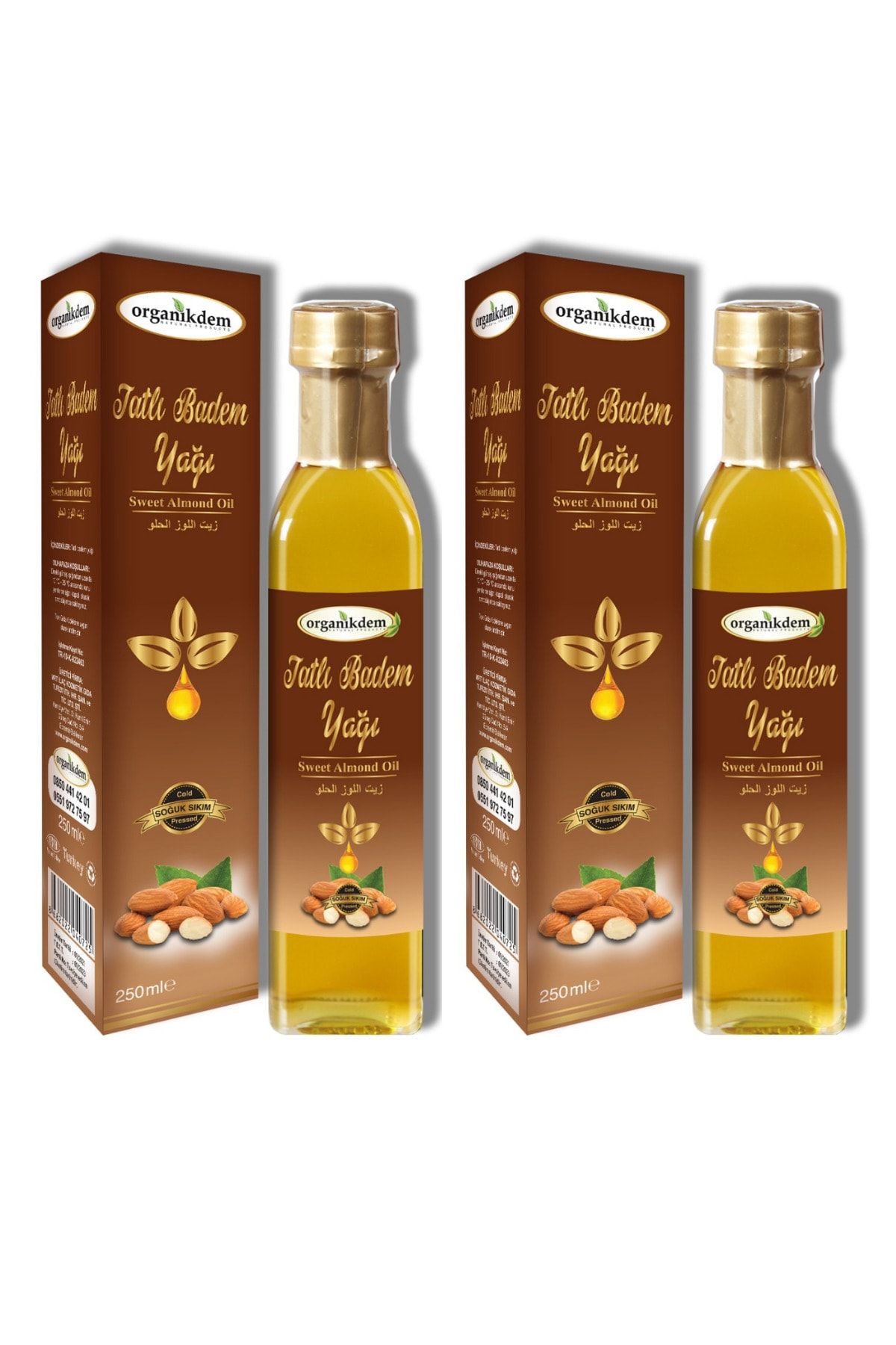 organikdem Organik Soğuk Sıkım Tatlı Badem Yağı 2 X 250 Ml