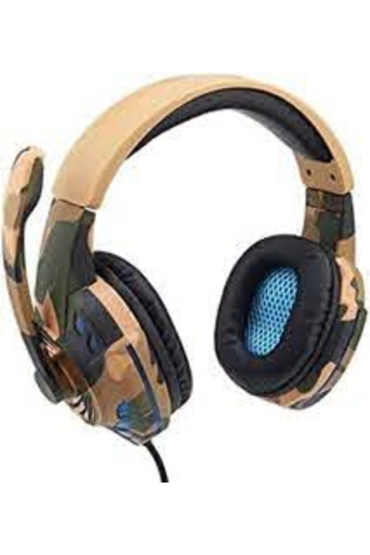 Komc Kahverengi Askeri Desenli Profesyonel Telefon Gaming Led Pc/ps4/xbox Uyumlu Oyuncu Kulaklığı