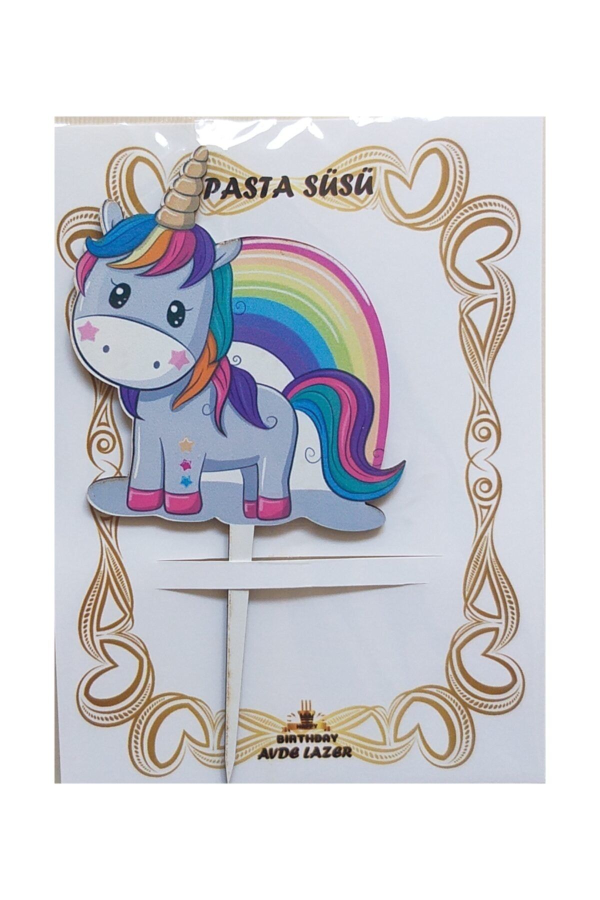 Dipak 1 Adet Unicorn ( At ) Karakterli Pasta Üstü Ahşap Pleksi 9 × 7 Cm