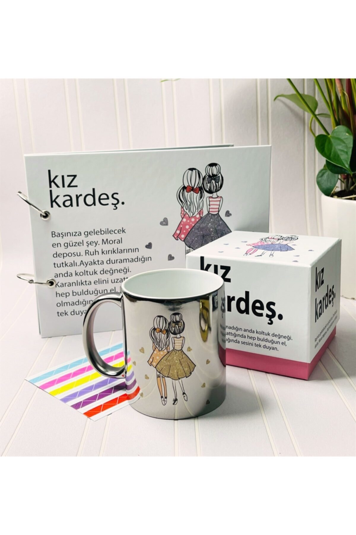 Gift Moda Kız Kardeş Tasarımlı Albüm Ve Özel Kutulu Gümüş Kupa Set