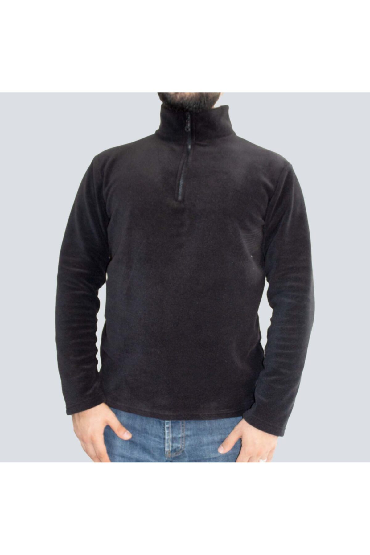 DİVİSTA Siyah Renk Uzun Kollu Yaka Fermuarlı Polar Unisex