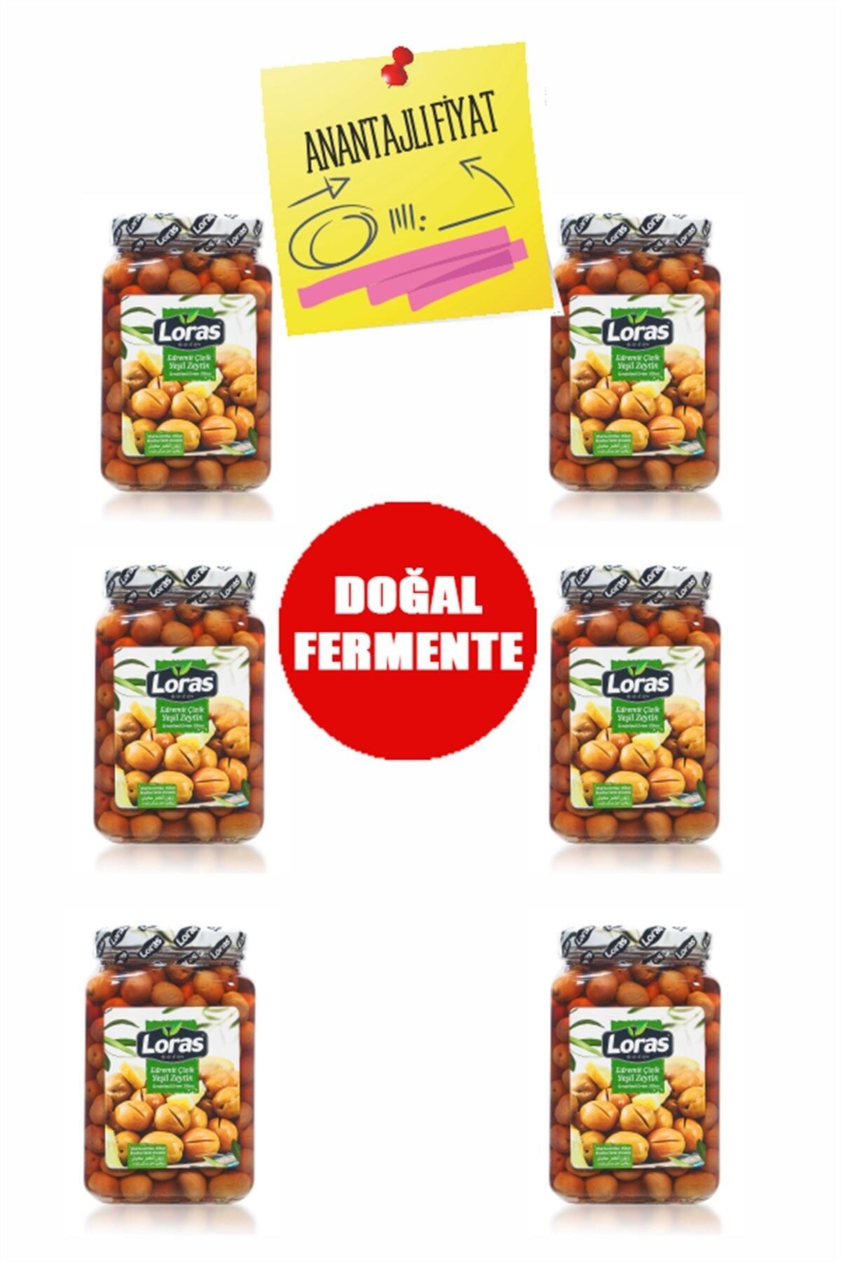 loras zeytin Loras Edremit Çizik Yeşil Zeytin 900 Gr 6'lı Koli