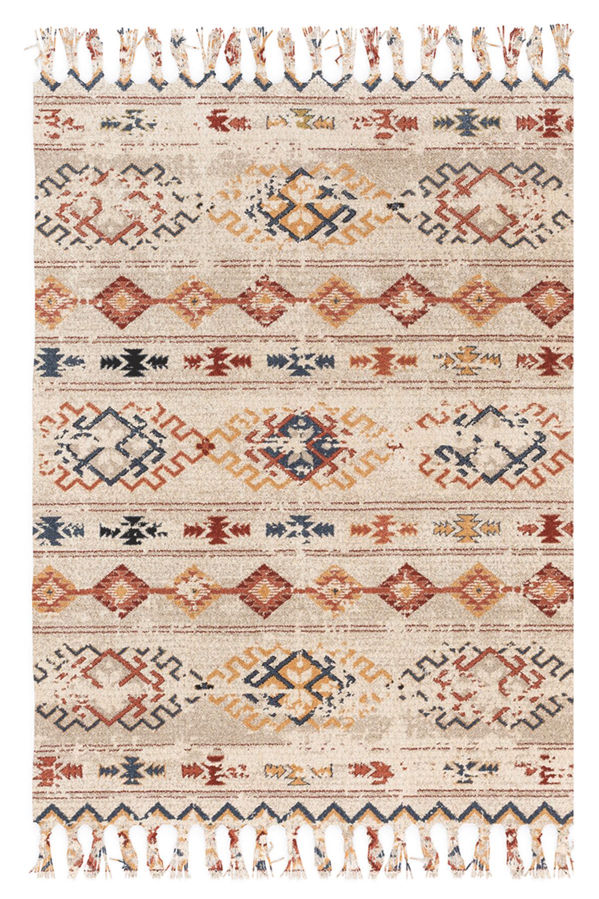 GARDENYA HOME Gardenya Etnik Otantik Vintage Desenli Yıkanabilir Saçaklı Uşak Dokuma Kilim Petra-9032