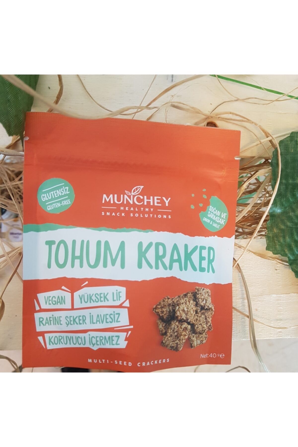 MUNCHEY Tohum Kraker 40 Gr Soğan Ve Sarımsaklı ,glutensiz,vegan, Yüksek Lif
