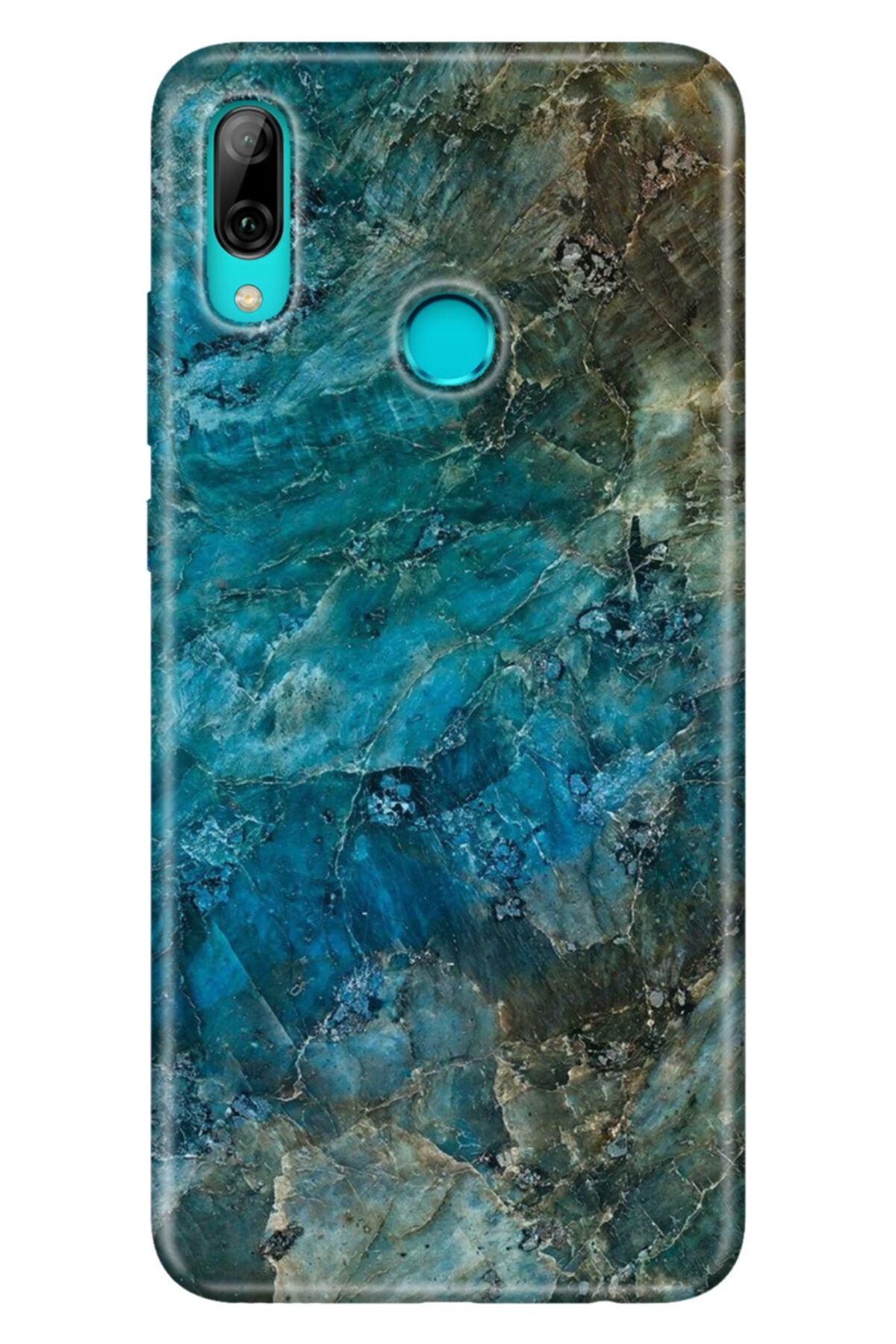 Huawei P Smart 2019 Kılıf Colored Desenli Silikon Mavi Mermer