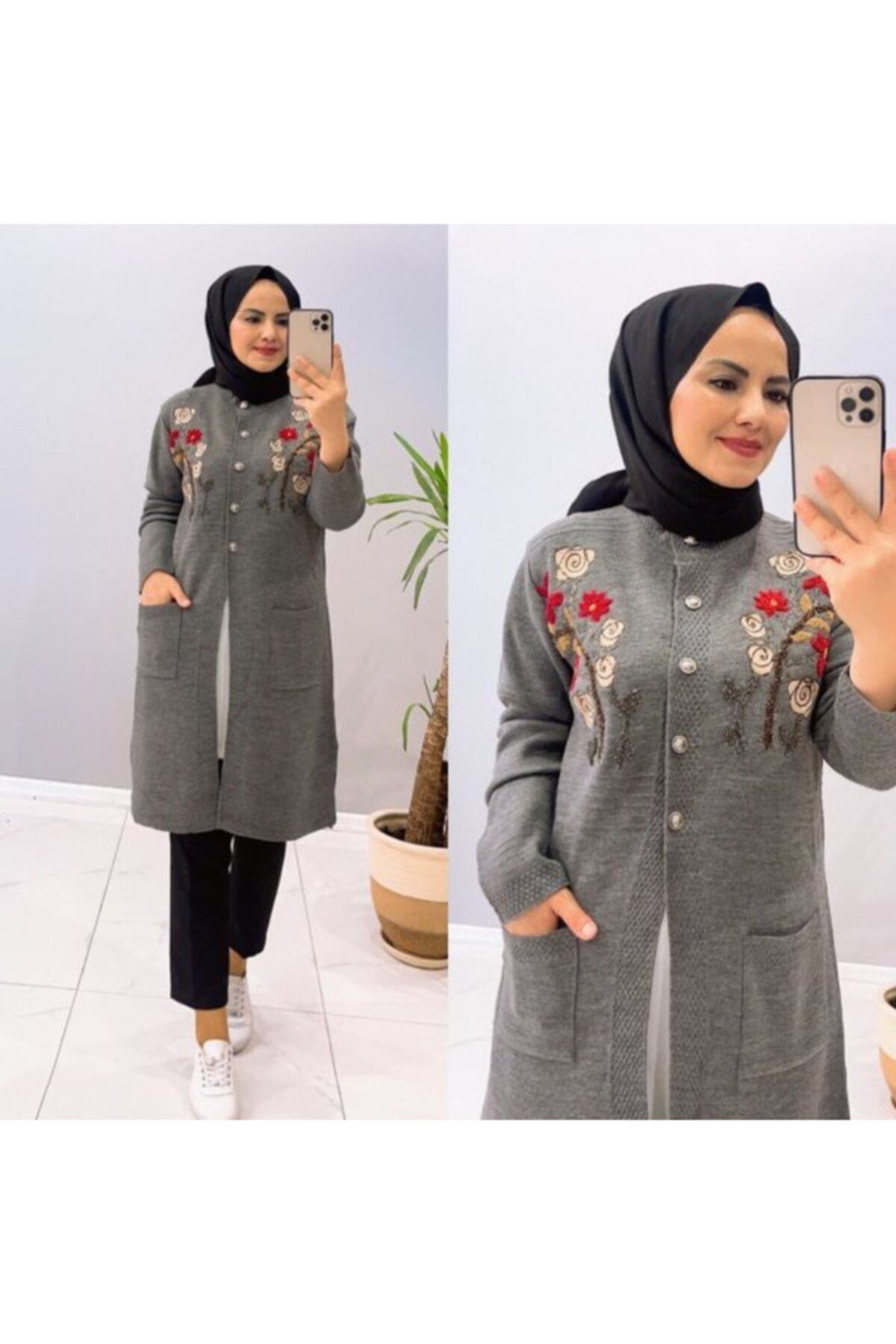 Nerissa Wear Gül Dalı Işlemeli Kadın Triko Hırka