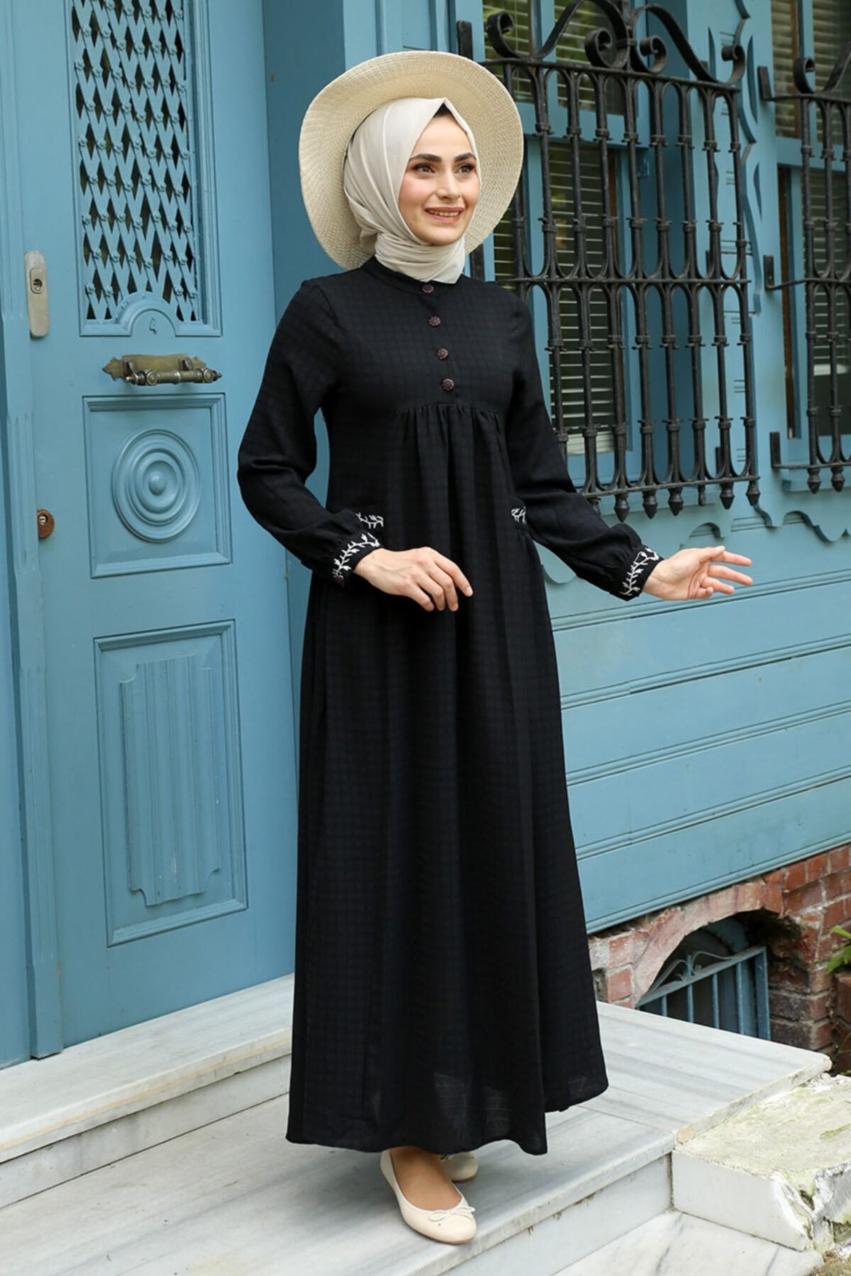 Feiza Collection Robalı Tesettür Elbise - Siyah