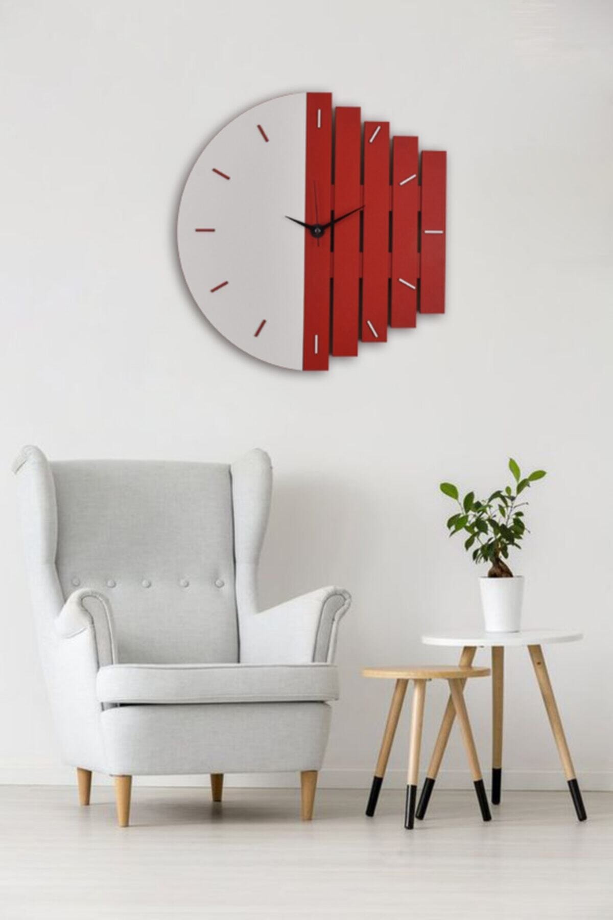 İnfigo Concept Ahşap Lazer Kesim Kırmızı Duvar Saati 50 cm Ritim