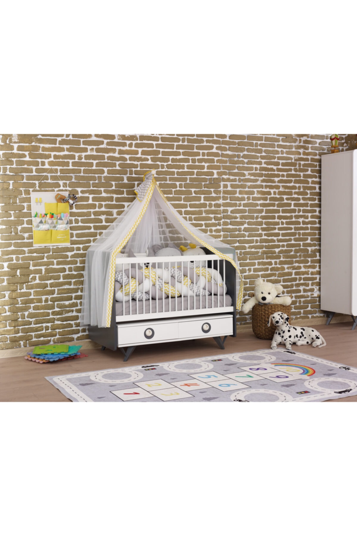PİYANO GENÇ VE BEBEK ODASI Piyano Mobilya Love Beşik 60*120 Sallanır Çekmeceli