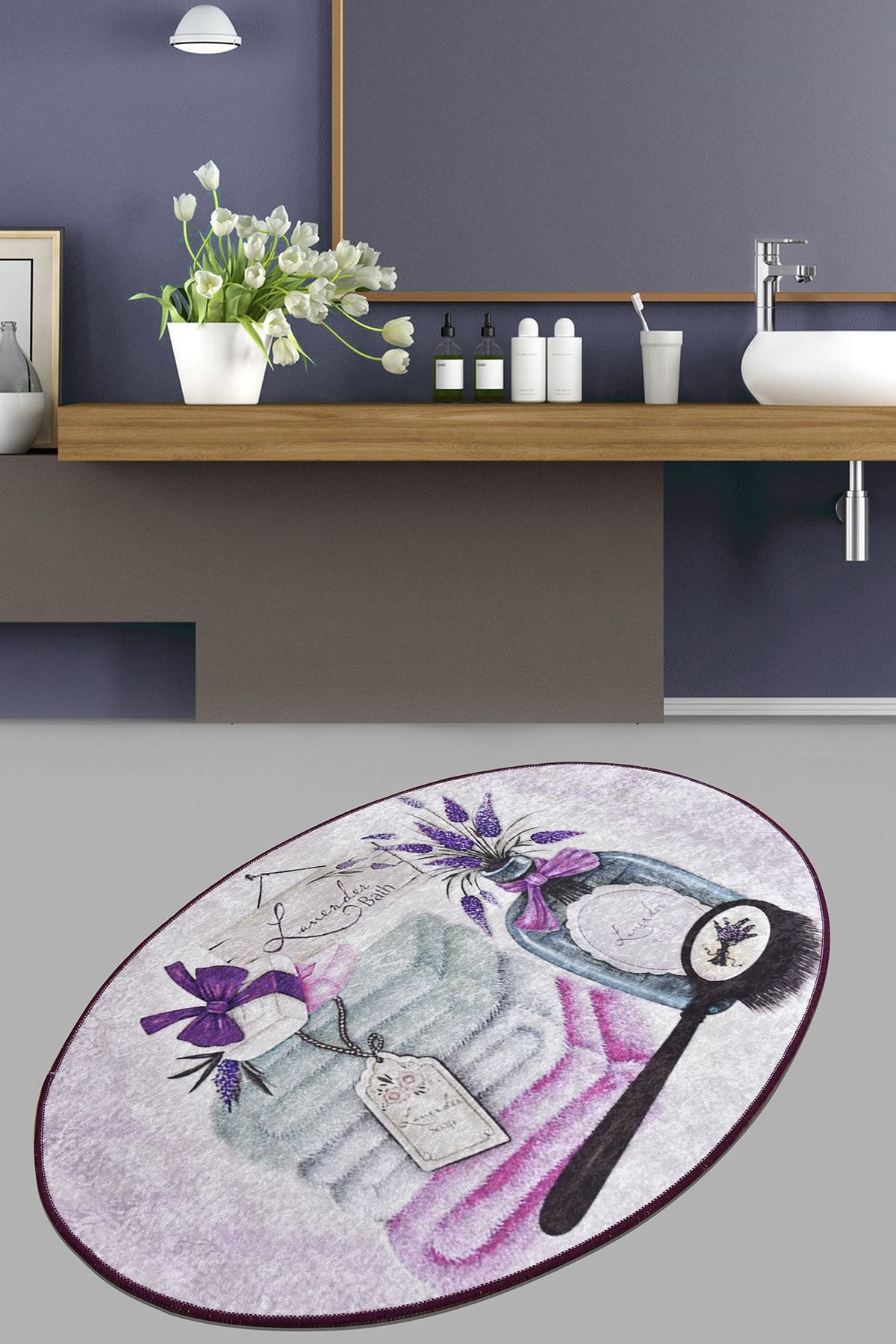 Chilai Home Lavanta Djt 80x120 Cm Banyo Halısı, Paspas Kaymaz Tabanlı