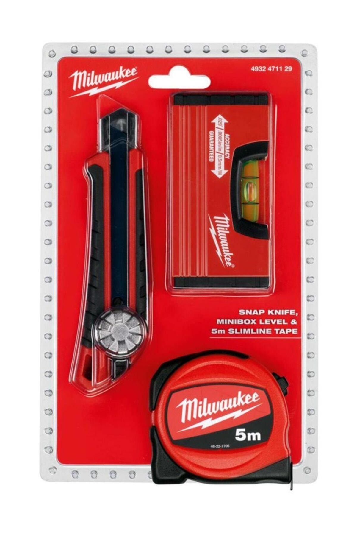 Milwaukee T4932471129 Ağır Hizmet Tipi 3 Lü Set Maket Bıçağı, Metre Ve Su Terazisi