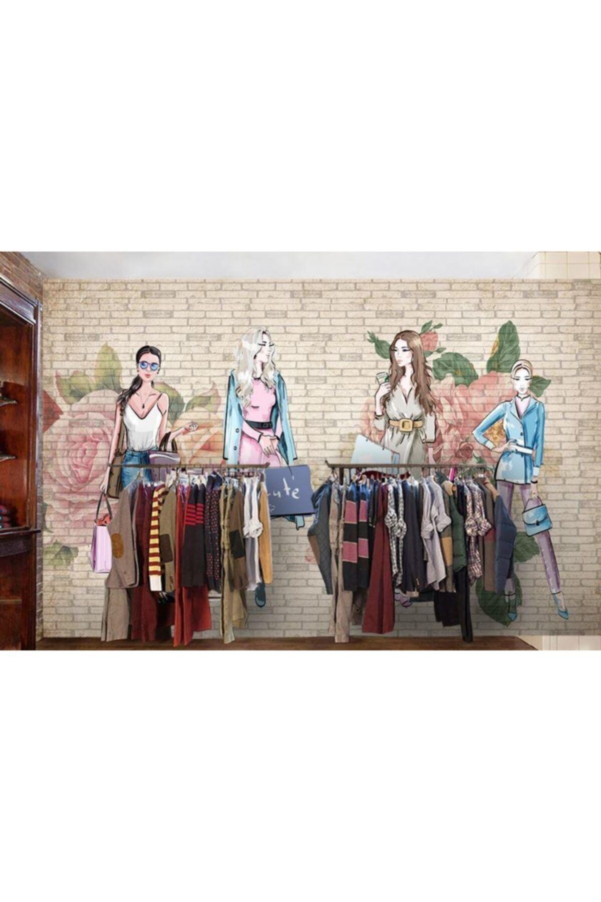 Renkli Duvarlar Tuğla Desenli Women Fashıon Moda Özel Tasarım Duvar Kağıdı 4.50x2.50