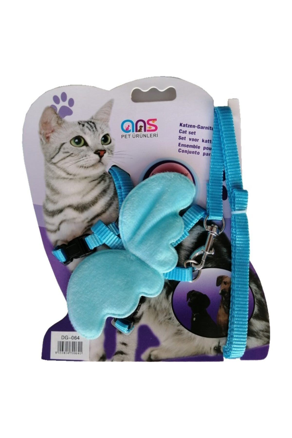 Ans Kanatlı Melek Kedi Göğüs Bel Tasması 20*32 Cm Turkuaz