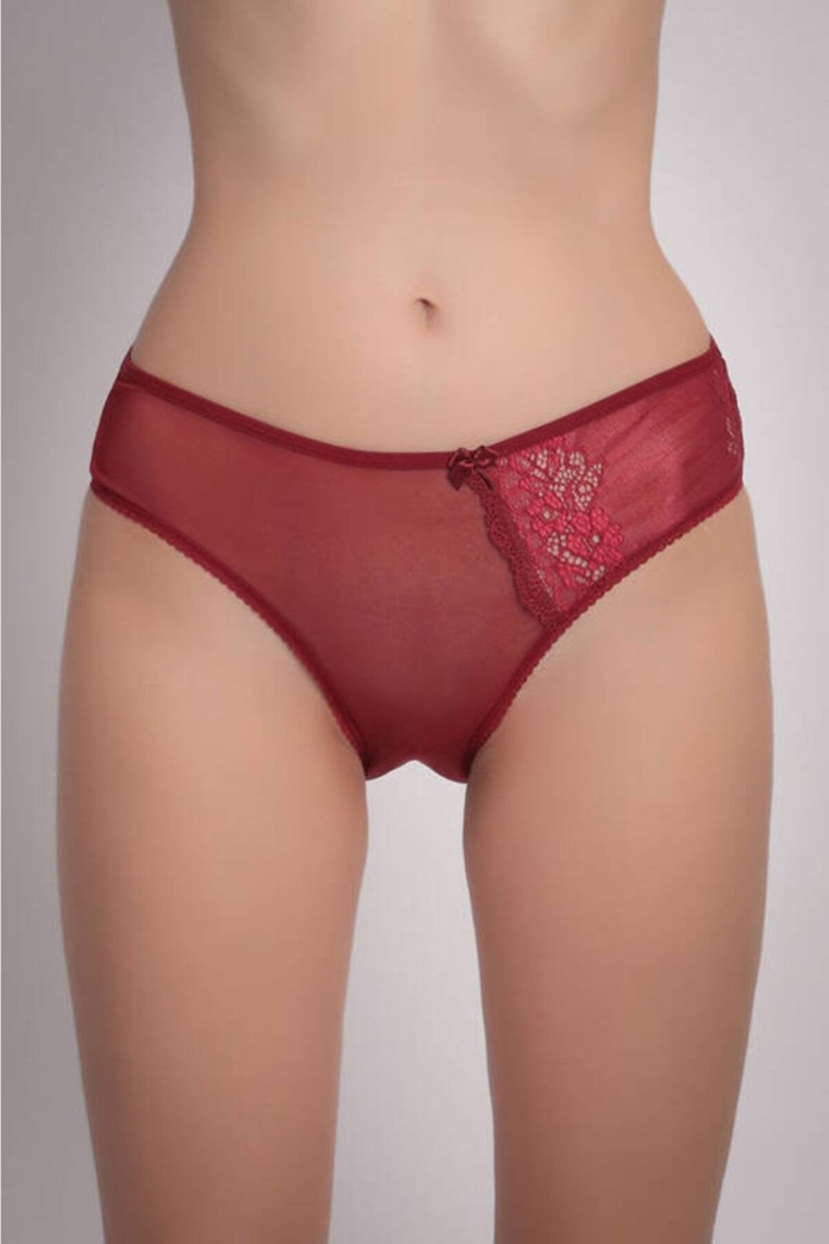 Merry Secret's Kadın Bordo Dantel Detaylı Önü Transparan Slip 51017