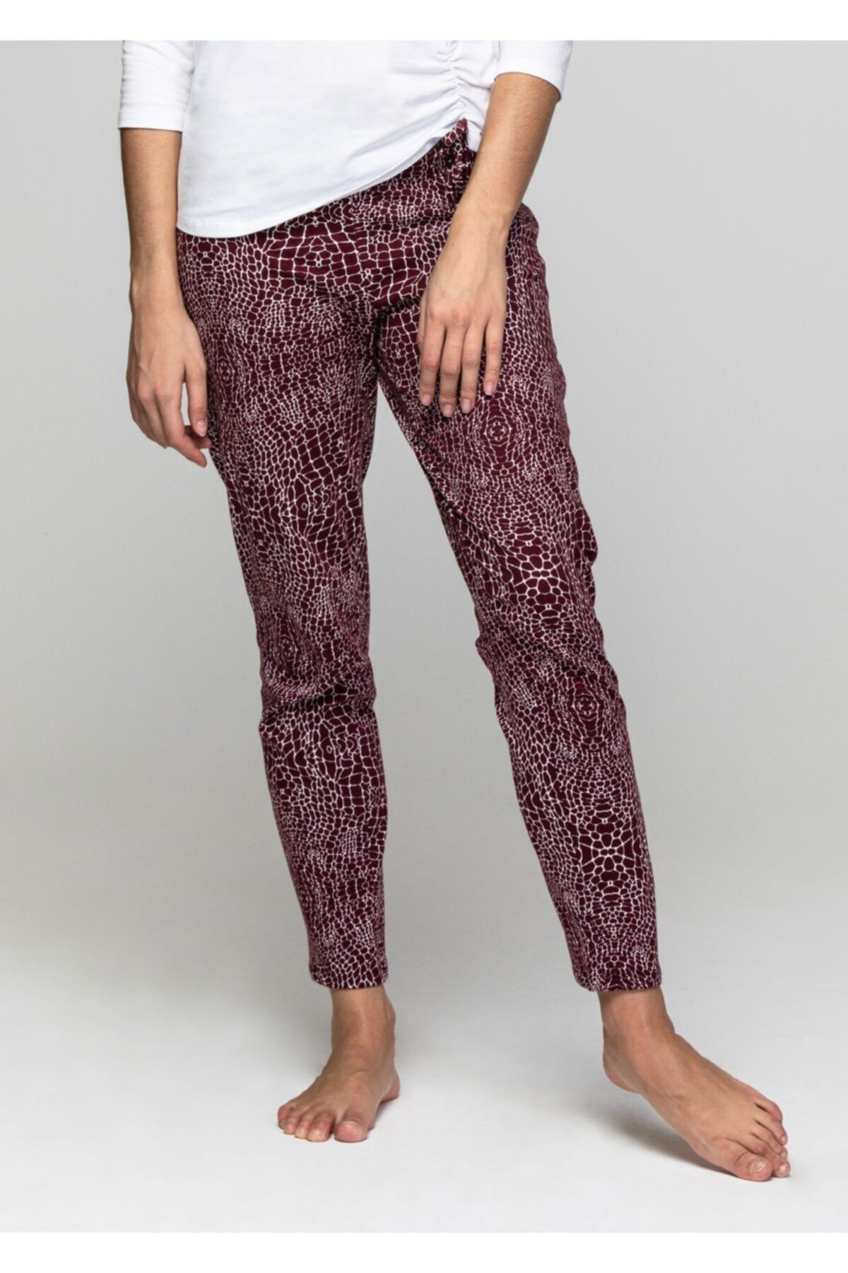 LILIAN Kadın Bordo Leopar Baskılı Tek Pijama Alt