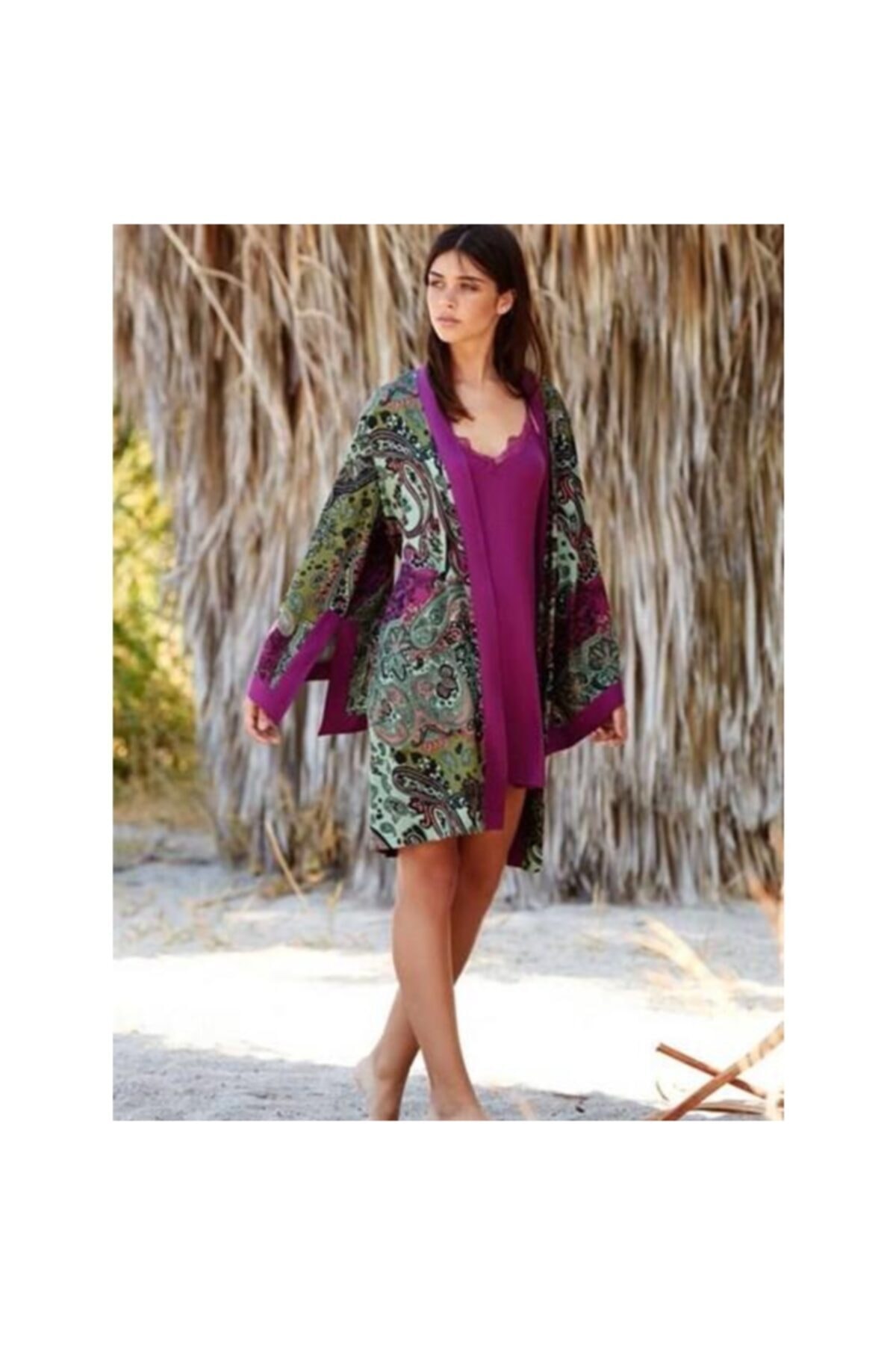 Penyemood Kadın Mor Sabahlık Tünik Takım
