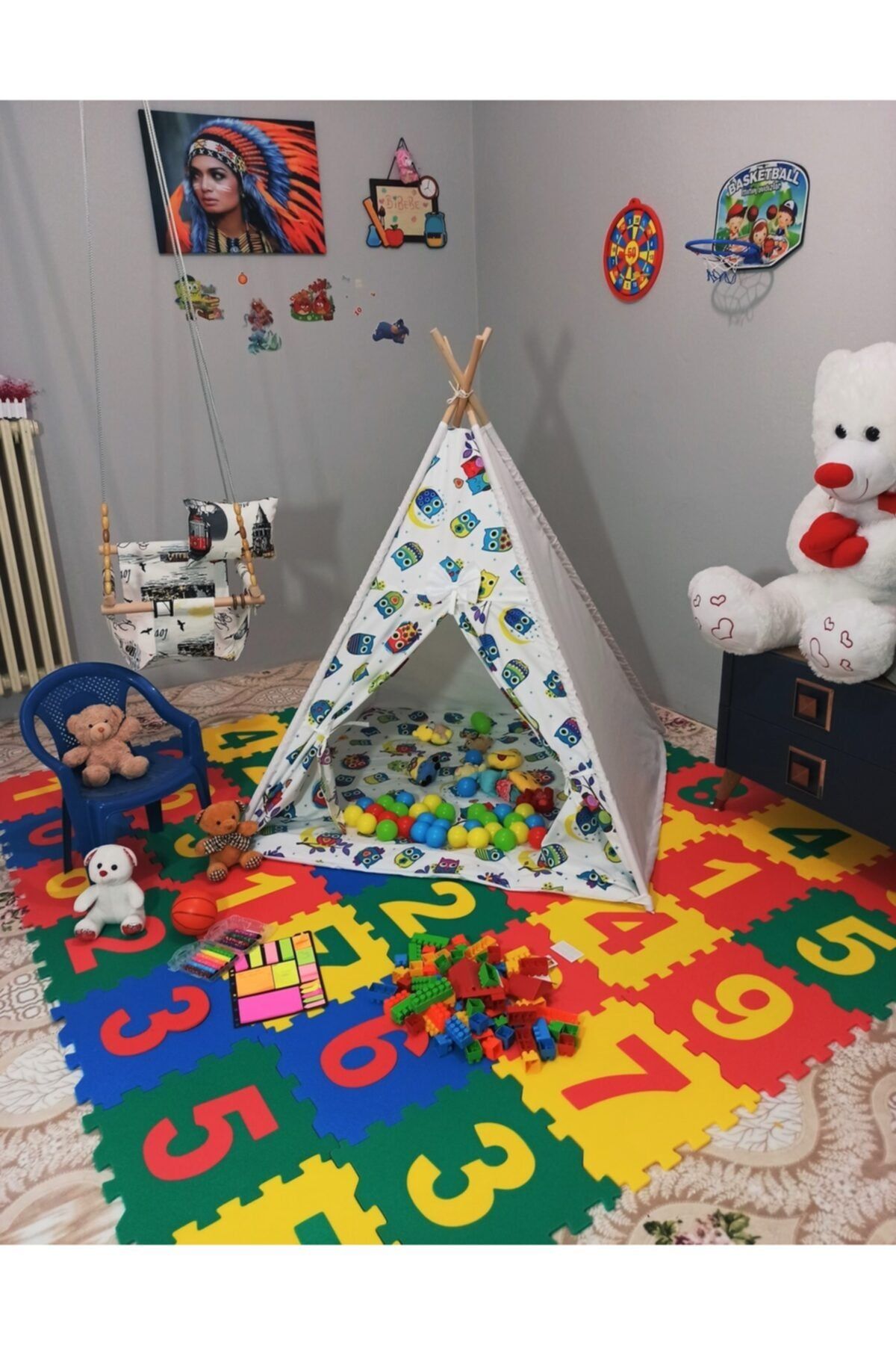 bibebe Kızılderili Minderli Pamuklu Çocuk Oyun Çadırı