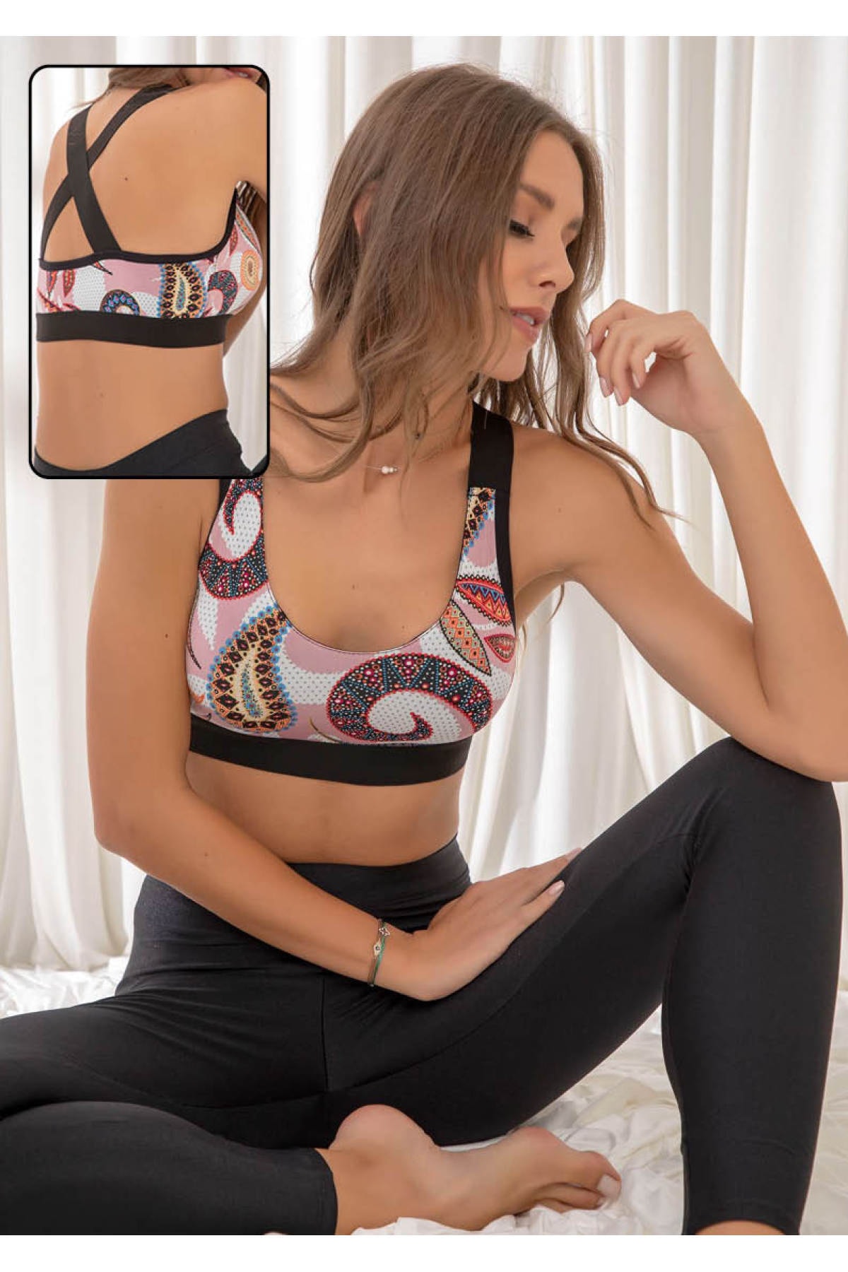 Siyah İnci Pudra Sırt Detaylı Spor Sütyeni