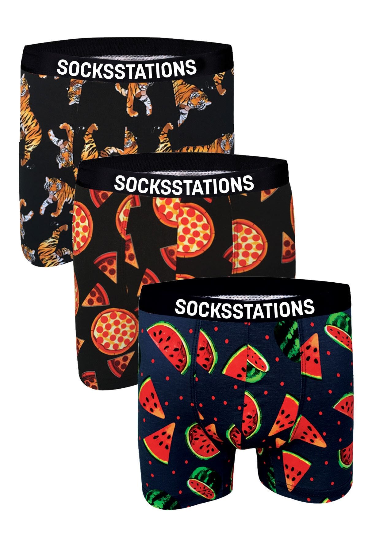 Socks Stations 3'lü Renkli Boxer Seti Desenli Renkli Boxerlar