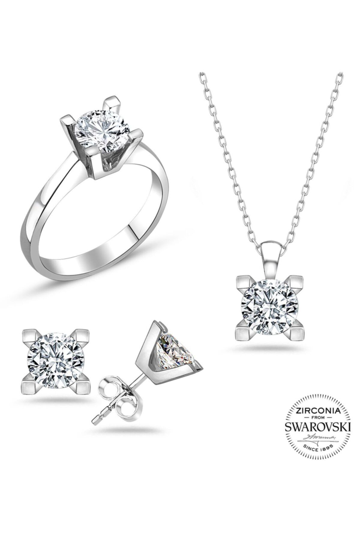Swarovski Bayan Kolye Küpe Yüzük Set