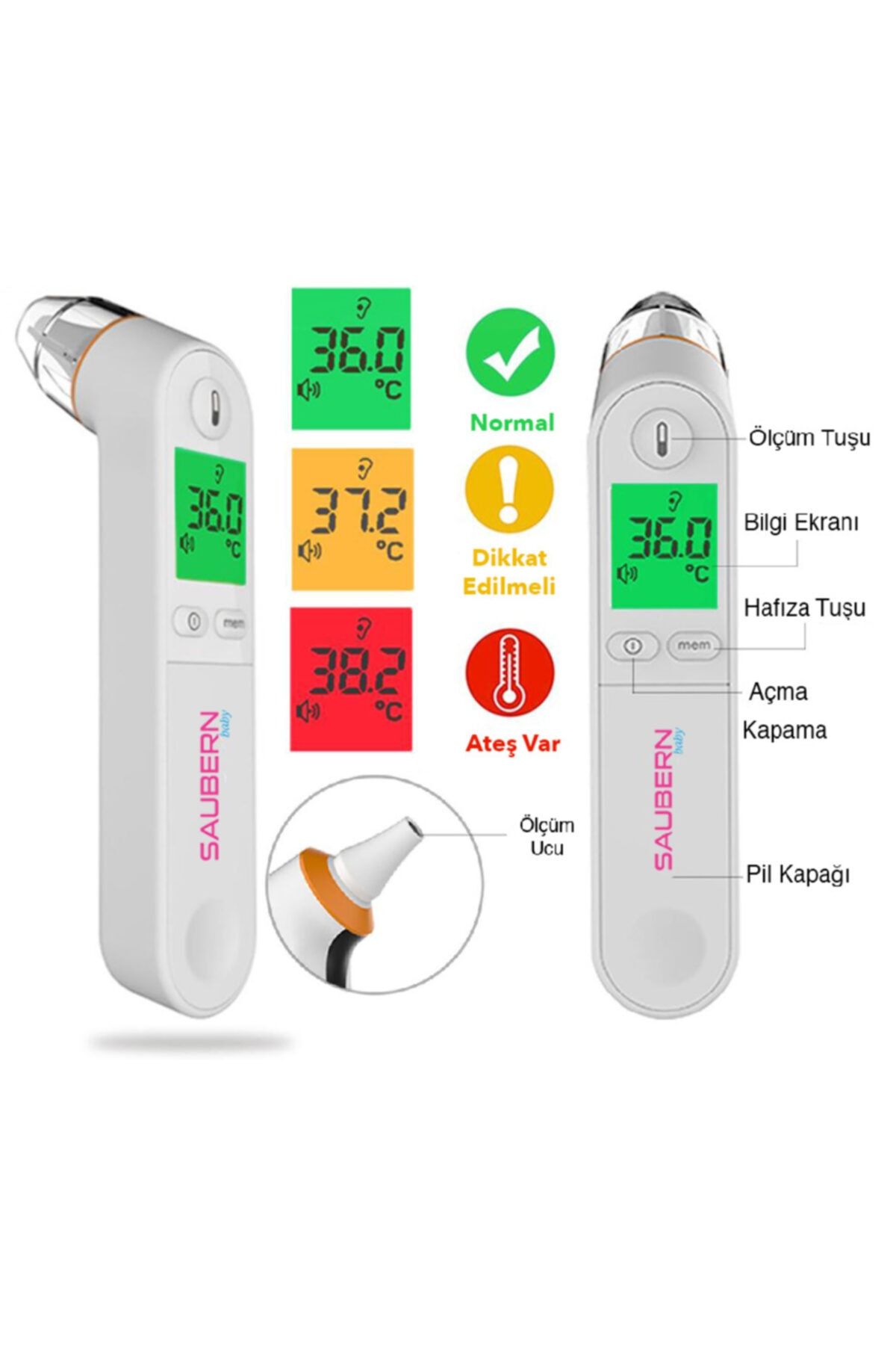 SAUBERN BABY Saubern Bnt9601 Kulaktan Ateş Ölçer - Dijital Termometre - Işıklı Ekran