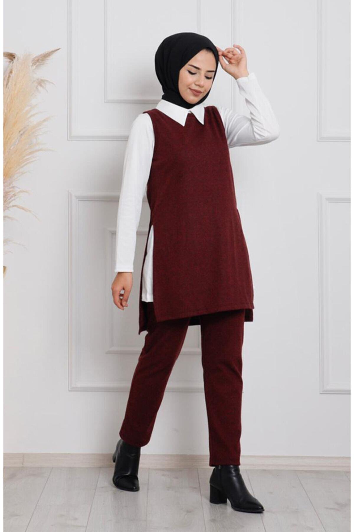 benguen 6450 Kaşe Üçlü Kombin Takim - Bordo