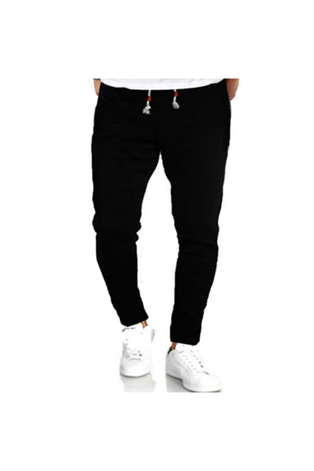 Efeel Erkek Eşofman Altı Slim Fit Siyah Kırmız Dar Paça Spor Jogger