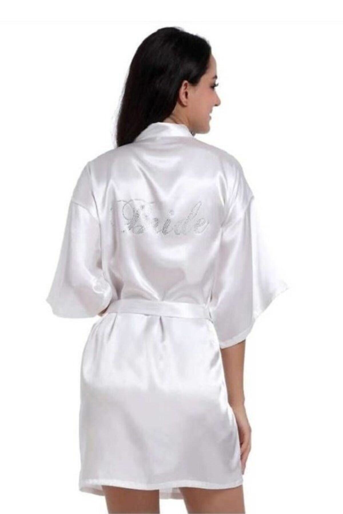 Dominant Kadın Beyaz Saten Bride Sabahlık