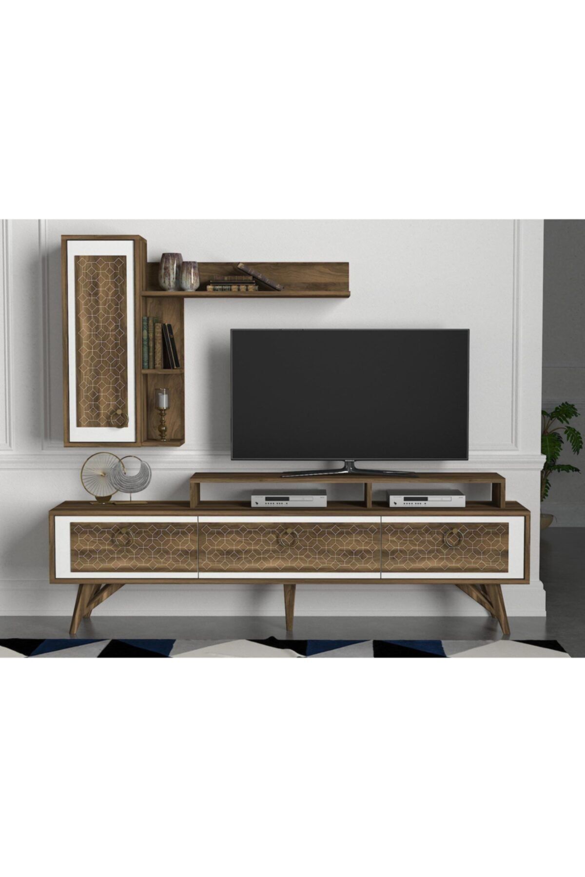 Dekorister Exclusive Rosso Duvar Raflı Tv Ünitesi Ceviz-beyaz
