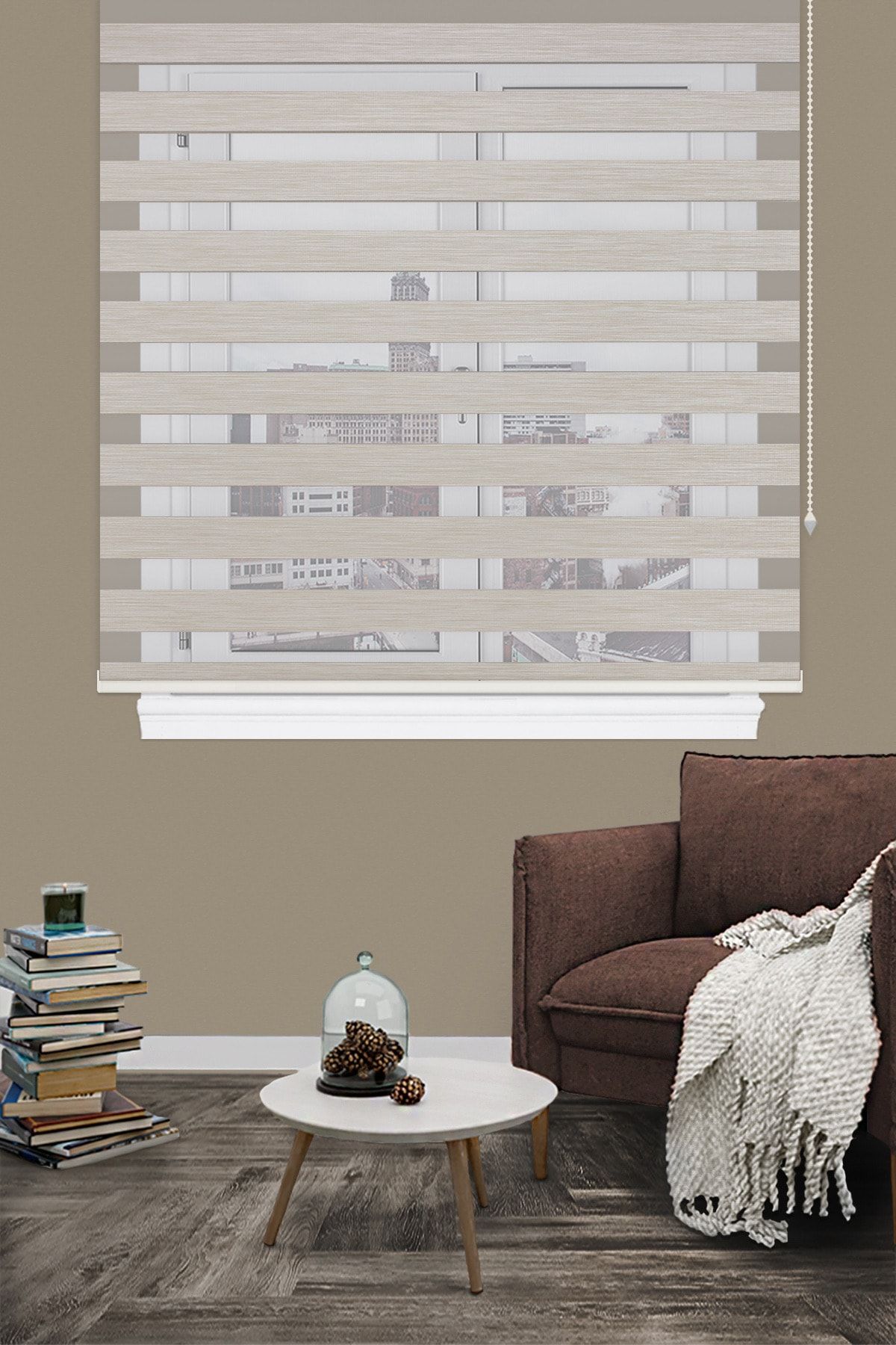 Kozastor Kırçıllı Bej Bambu Zebra Perde 125v02 Eteksiz