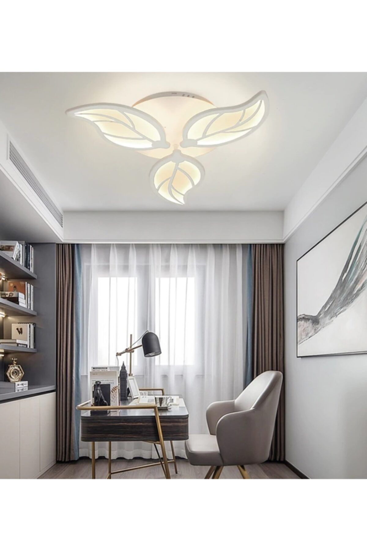 burenze A+ Modern Plafonyer Led Avize Yaprak Desenli Ürün Krom