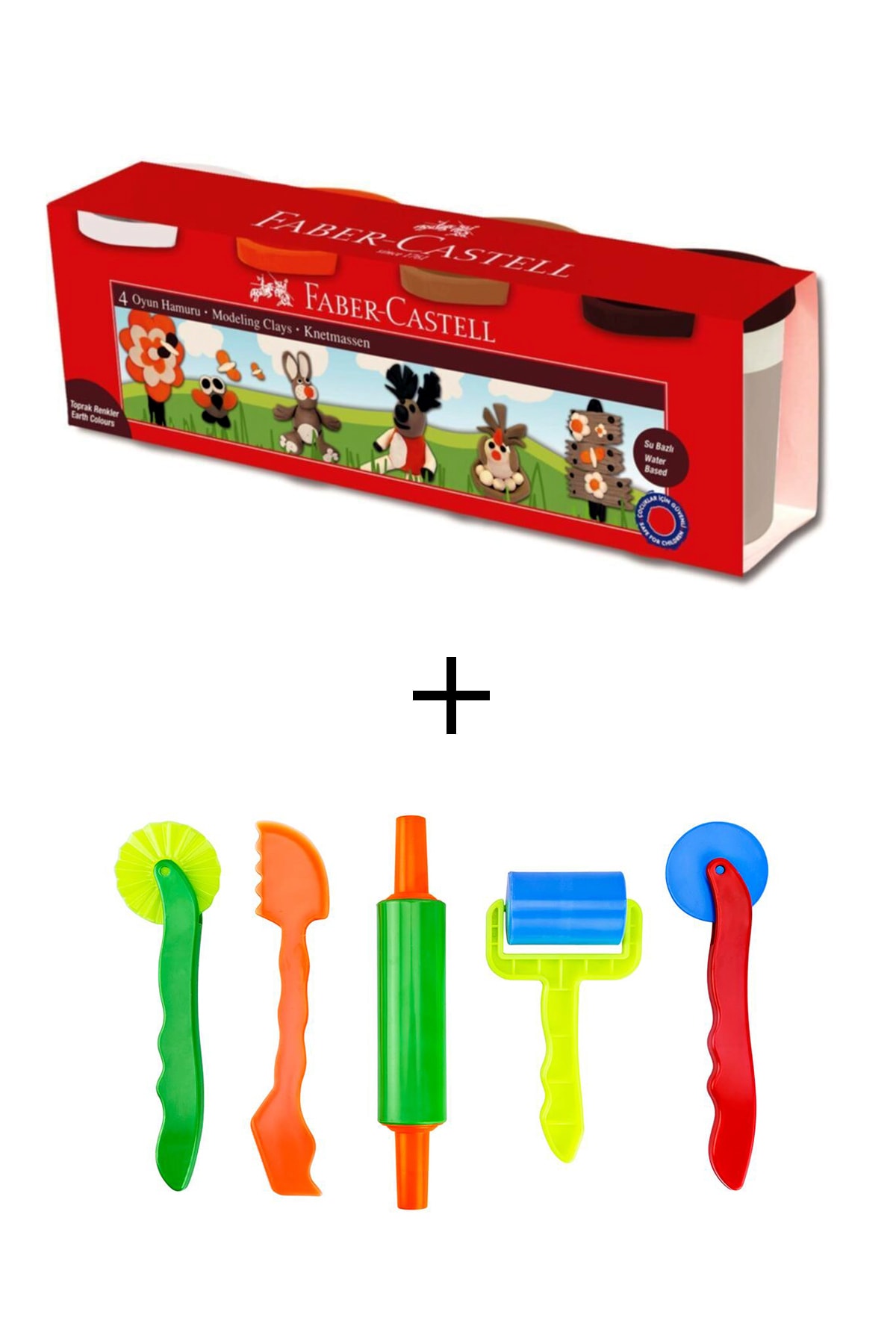 Faber Castell Faber Oyun Hamuru 4 Renk Toprak Renkleri + Brons Oyun Hamuru Kalıbı Seti Br-475
