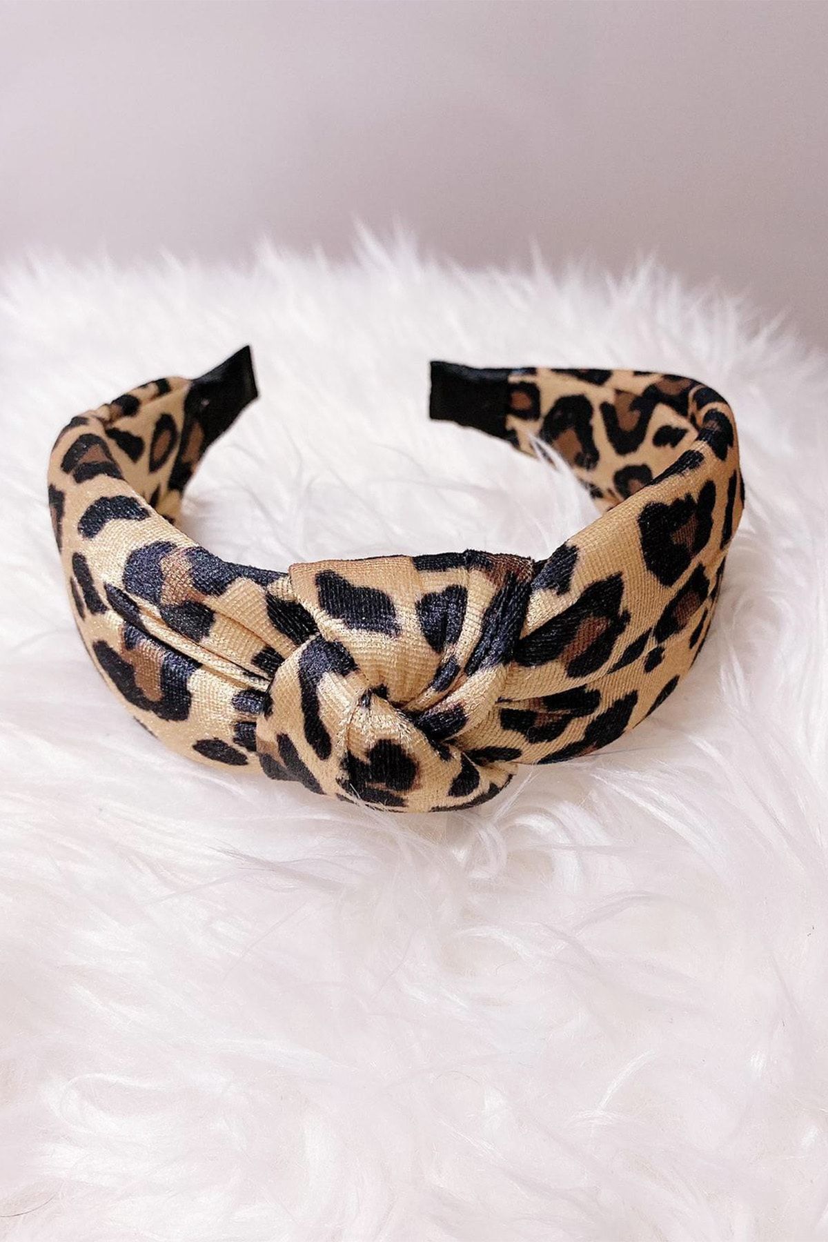 BAHELS Kadın Kadife Leopar Model Taç Saç Bandı