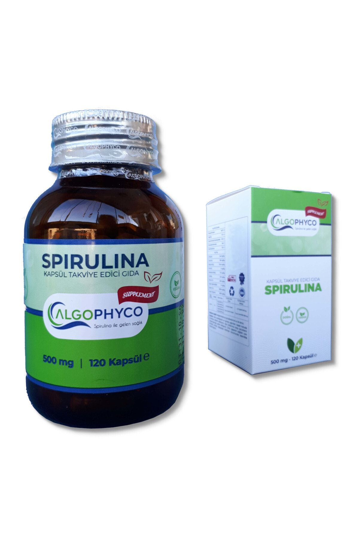 ALGOPHYCO Yerli Spirulina 120 Vegan Kapsül Iso2200 Uluslararası Gıda Güvenliği Sertifikalı