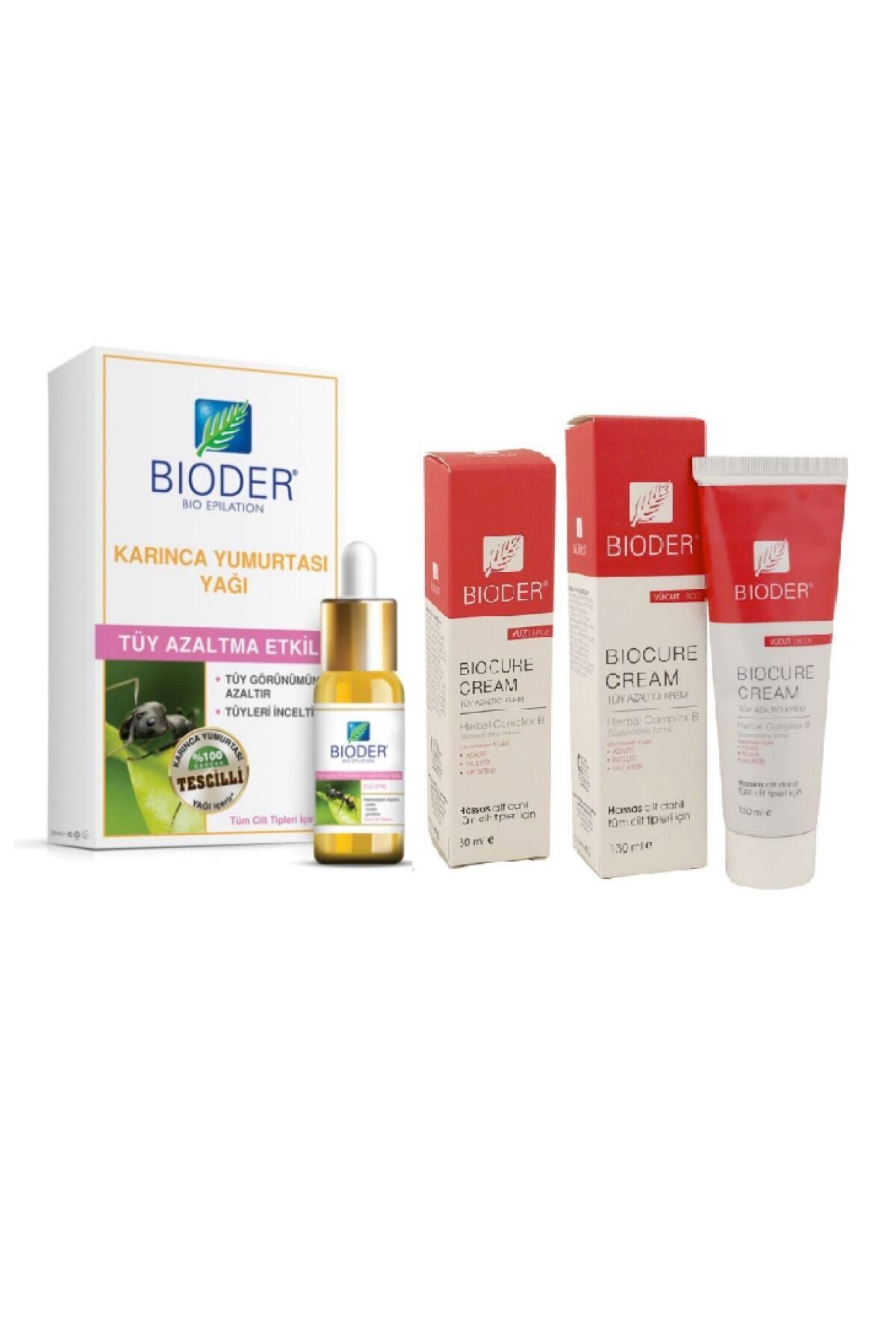 Bioder Tüy Azaltıcı Karınca Yumurtası Yağı 30 Ml+tüy Azaltıcı Vücut Krem 130ml+yüz Krem 30ml